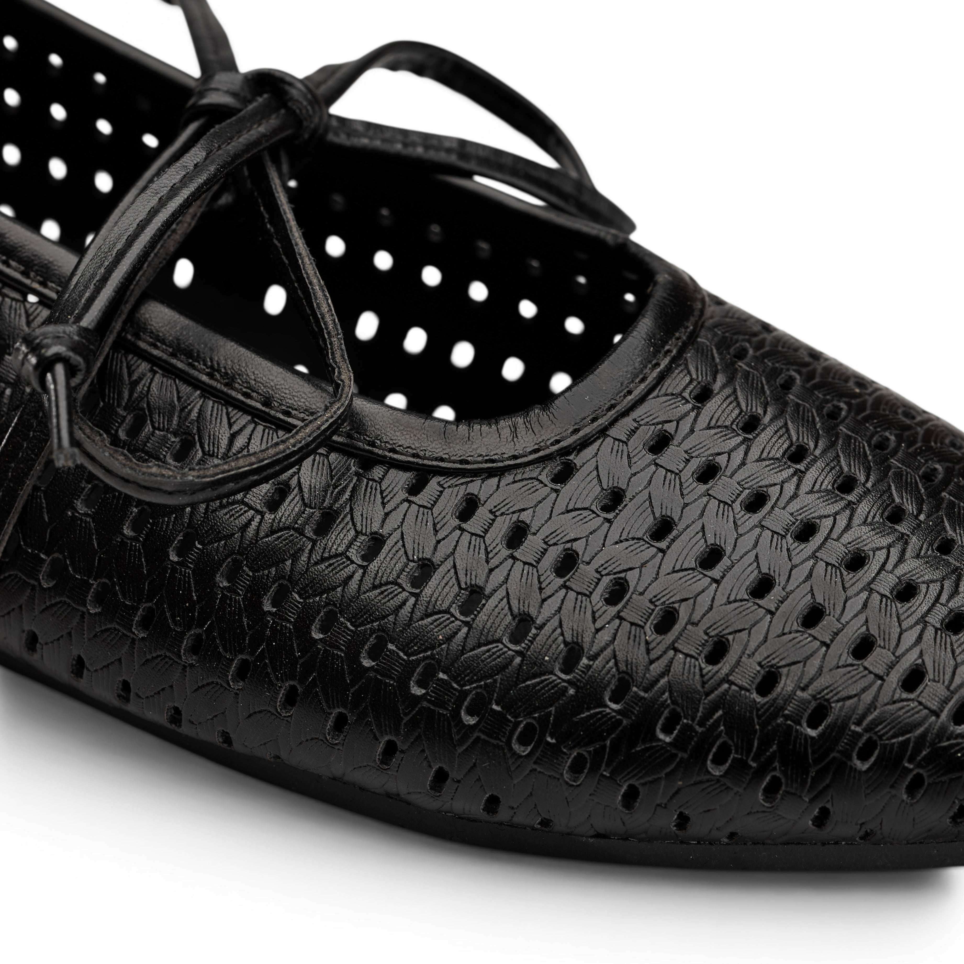 Women Black Perforated Lace-Up Ballerina