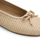 Women Beige Texture Bow Flat Ballet