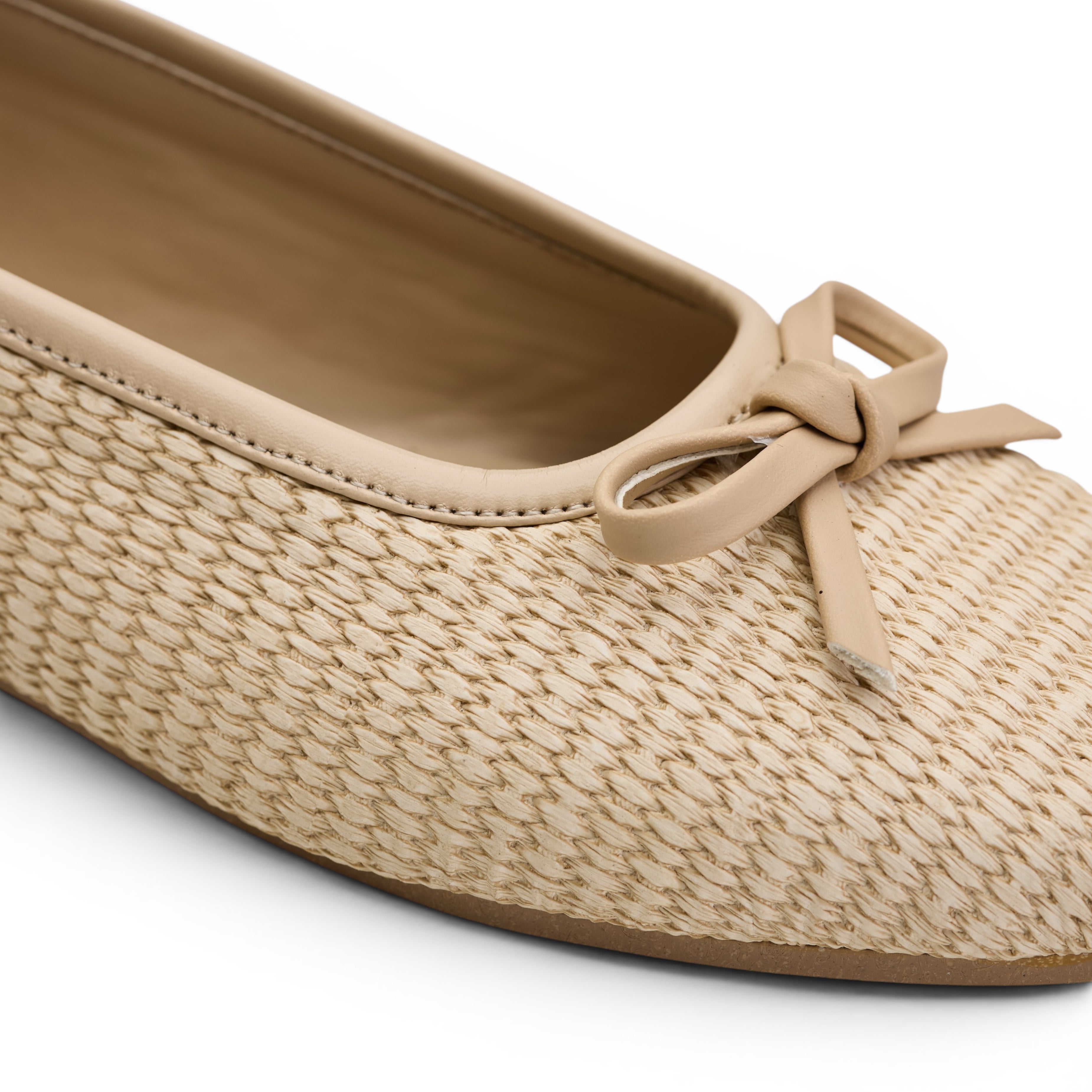 Women Beige Texture Bow Flat Ballet