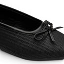 Women Black Texture Bow Flat Ballet