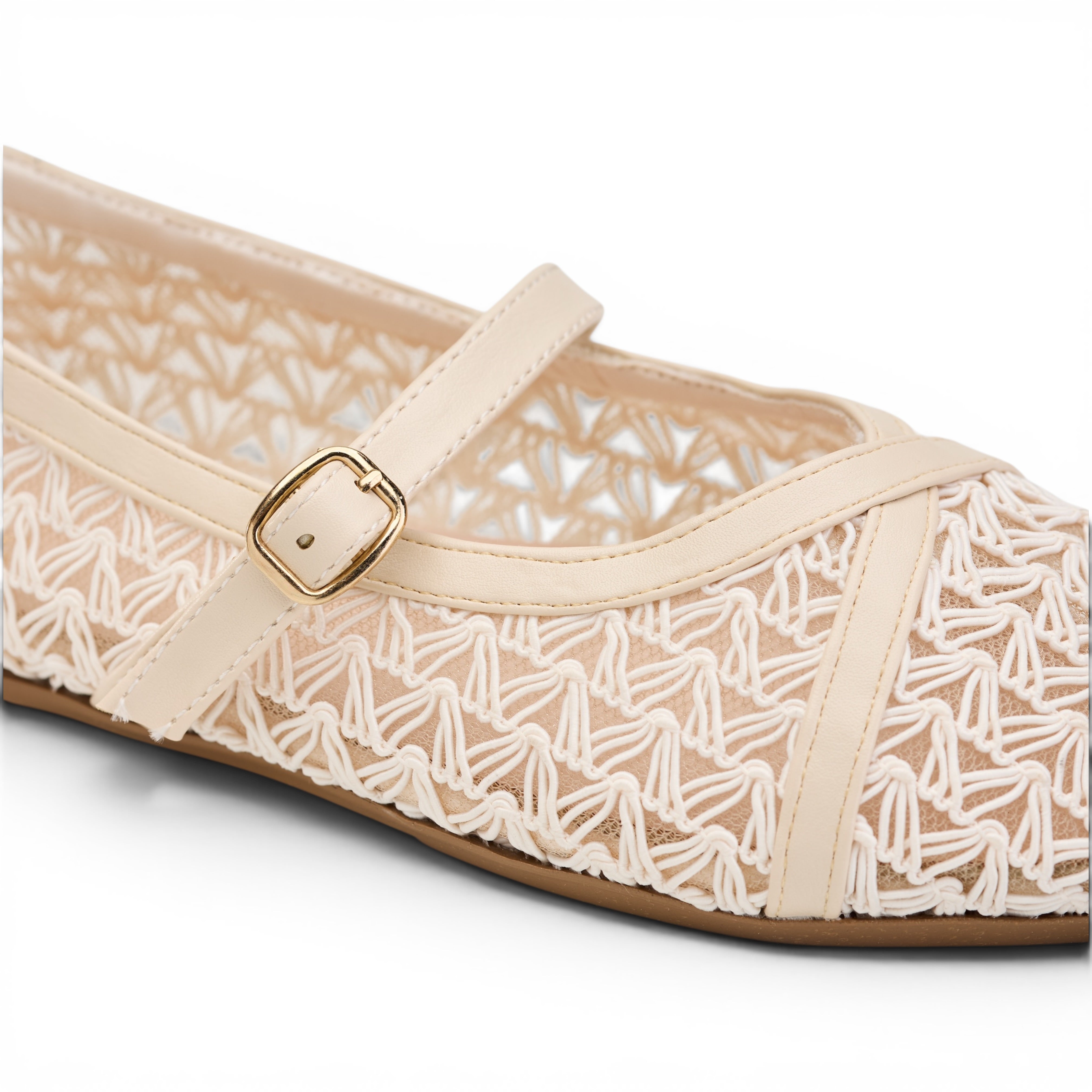 Beige Shimmer Mary Jane Ballet Flats