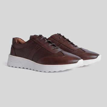 Brown Leather Jogger Sneakers
