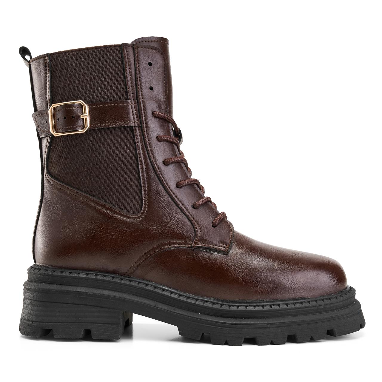 Brown Buckle lace up boot