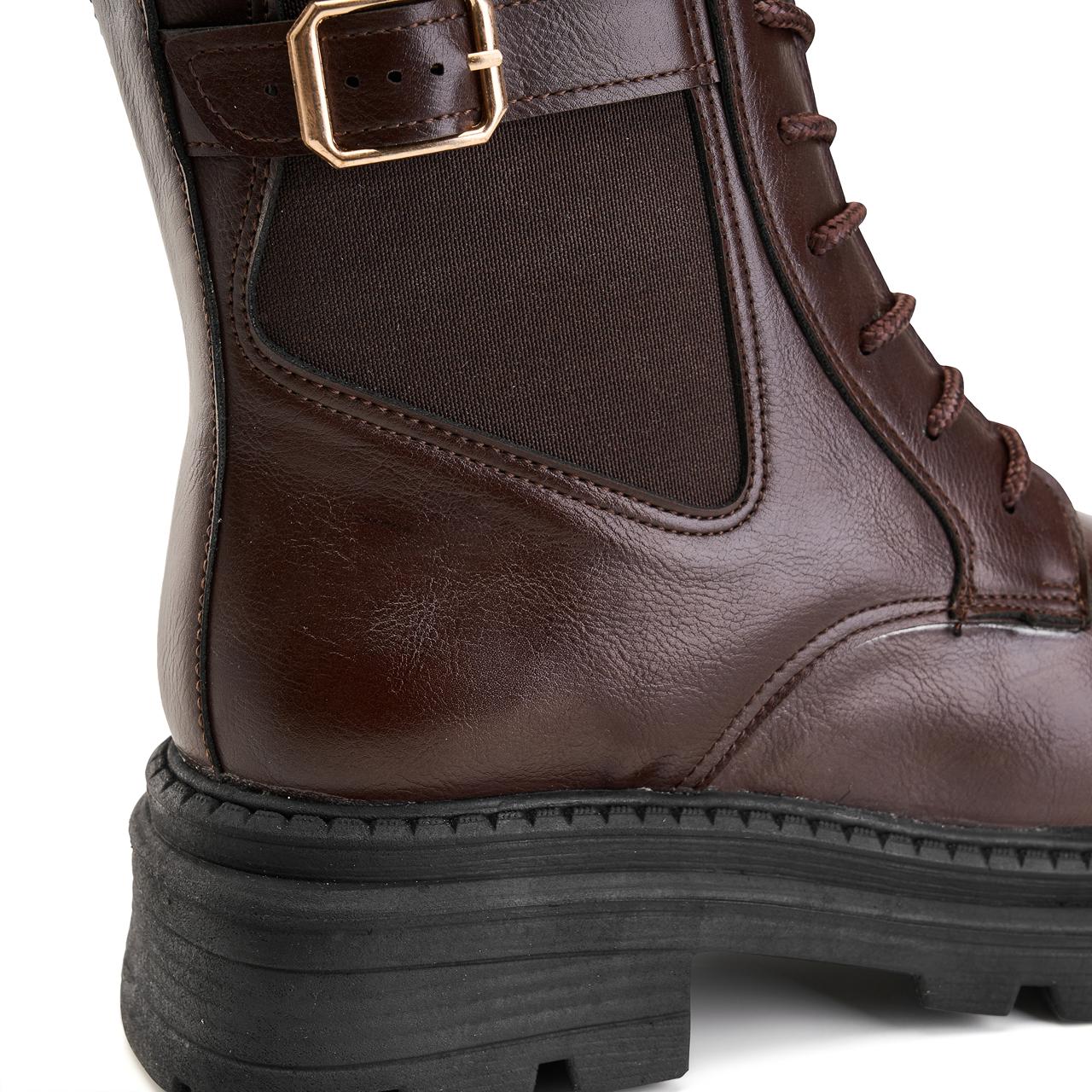 Brown Buckle lace up boot