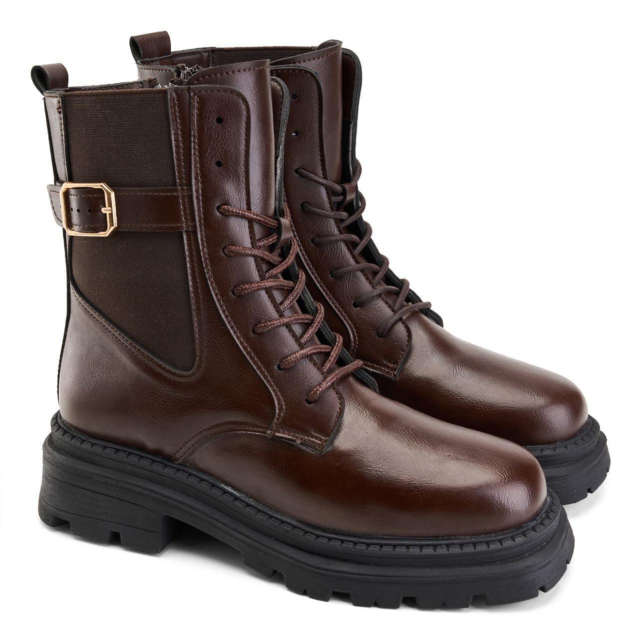 Brown Buckle lace up boot